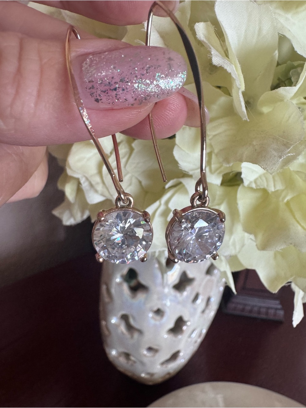 Gold Drop Earrings with Clear Crystal Solitaire